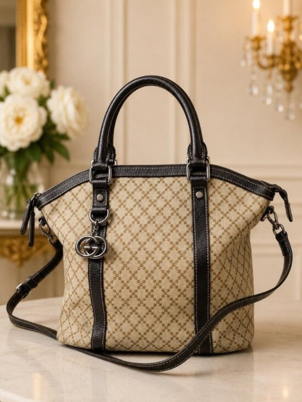 Authentic Gucci Diamante Sukey Canvas Tote Shoulder Crossbody Bag
